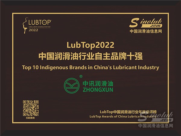 中訊潤滑油被授予LubTop2022中國潤滑油行業(yè)自主品牌十強