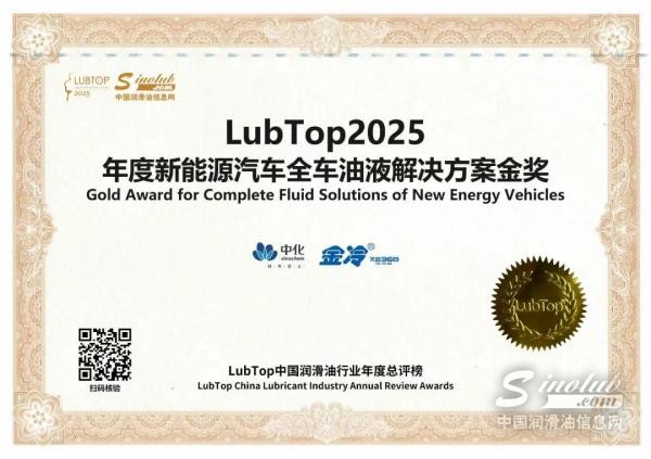 喜報(bào)！金冷登榜 LubTop2025，再獲行業(yè)殊榮