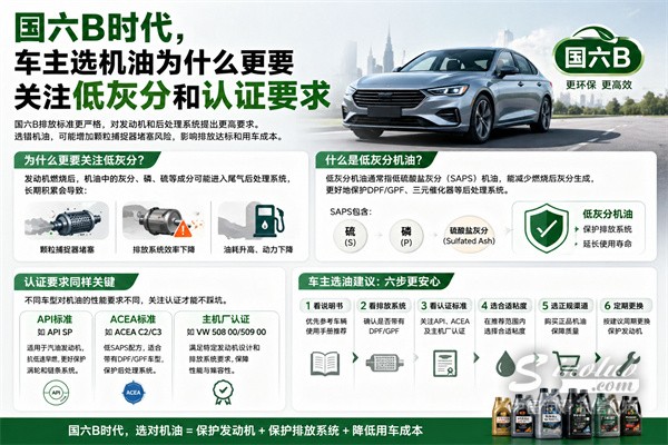 國六B時代，車主選機(jī)油為什么更要關(guān)注低灰分和認(rèn)證要求